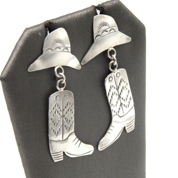 BB Jewelry - Sterling Silver Cowboy Boot & Hat Earrings